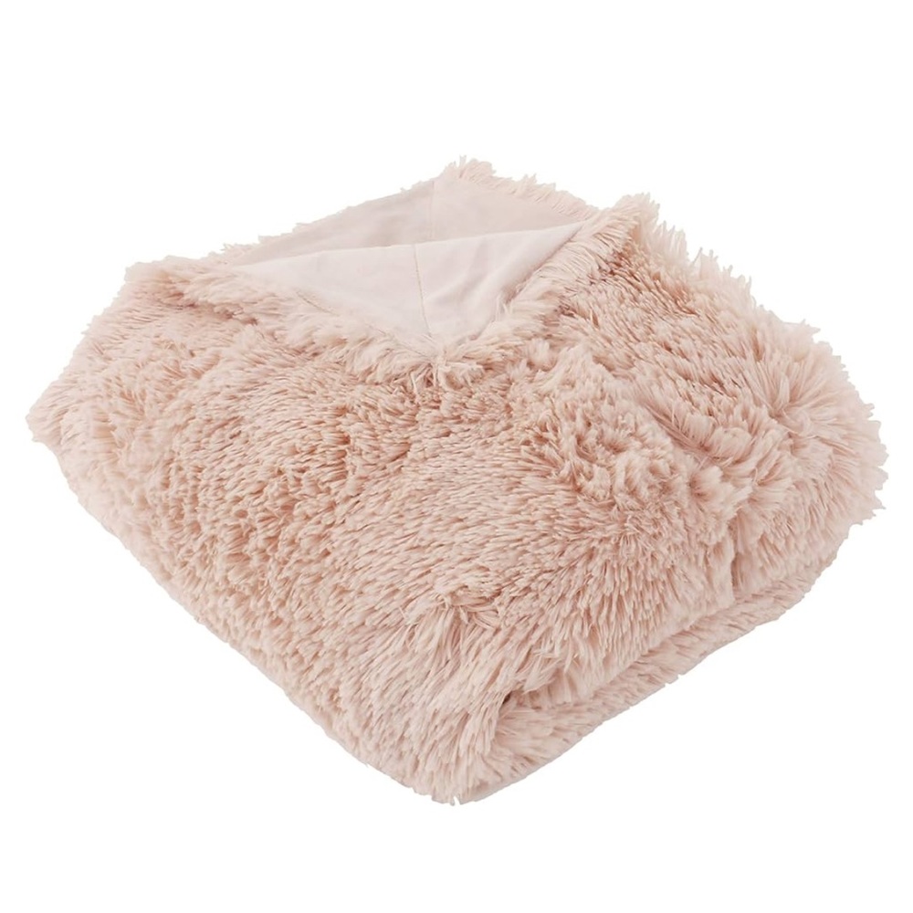 NWT THRO STUDIO Chubby Faux Fur Decorative Throw in Rose Smoke